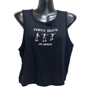 HOMEGIRL SOCIETY Venice Beach Crop Tank Top XL Skeletons Skating Black Cotton